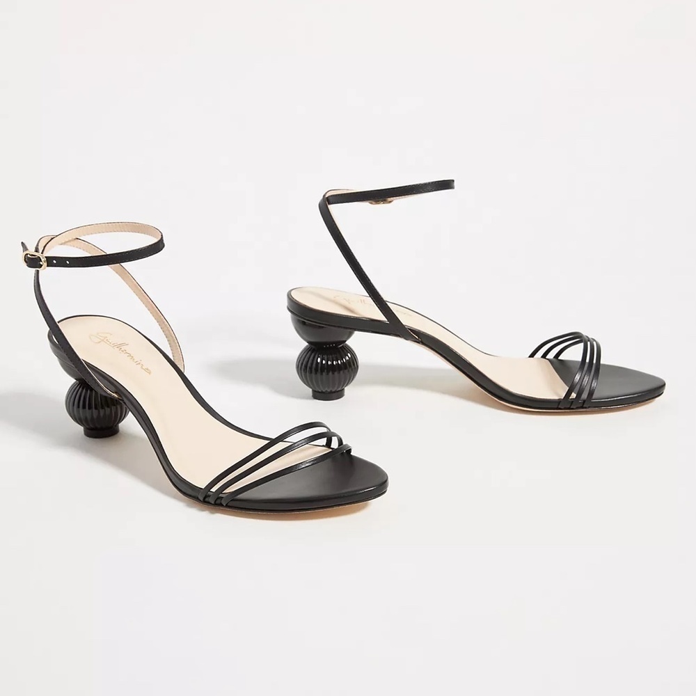 NWOT Guilhermina Anthropologie Sculptural Black Leather Heeled Sandals 9/40